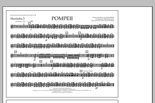 Tom Wallace Pompeii - Marimba 2 sheet music notes and chords arranged for Marching Band