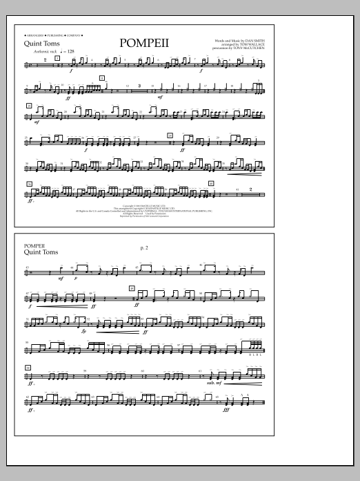 Tom Wallace Pompeii - Quint-Toms sheet music notes and chords arranged for Marching Band