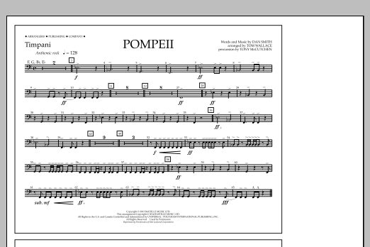 Tom Wallace Pompeii - Timpani sheet music notes and chords arranged for Marching Band