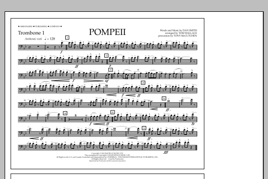 Tom Wallace Pompeii - Trombone 1 sheet music notes and chords arranged for Marching Band