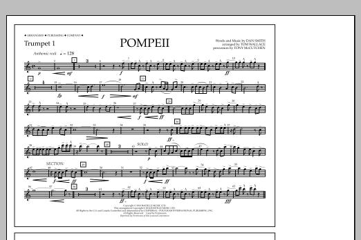 Tom Wallace Pompeii - Trumpet 1 sheet music notes and chords arranged for Marching Band