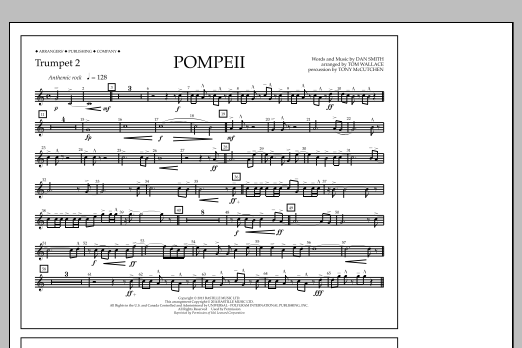 Tom Wallace Pompeii - Trumpet 2 sheet music notes and chords arranged for Marching Band