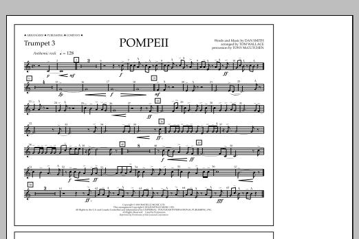 Tom Wallace Pompeii - Trumpet 3 sheet music notes and chords arranged for Marching Band