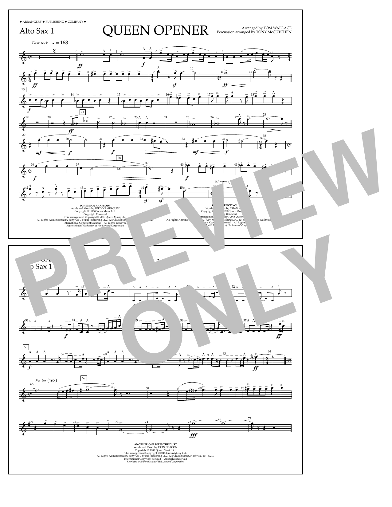 Tom Wallace Queen Opener - Alto Sax 1 sheet music notes and chords arranged for Marching Band