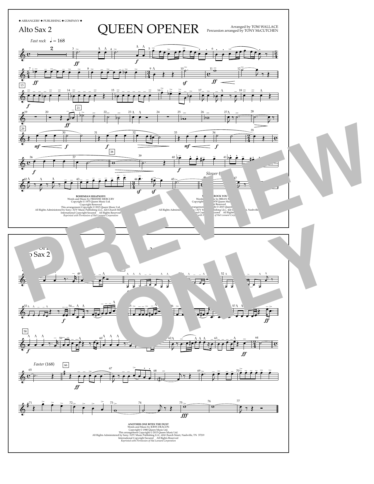Tom Wallace Queen Opener - Alto Sax 2 sheet music notes and chords arranged for Marching Band