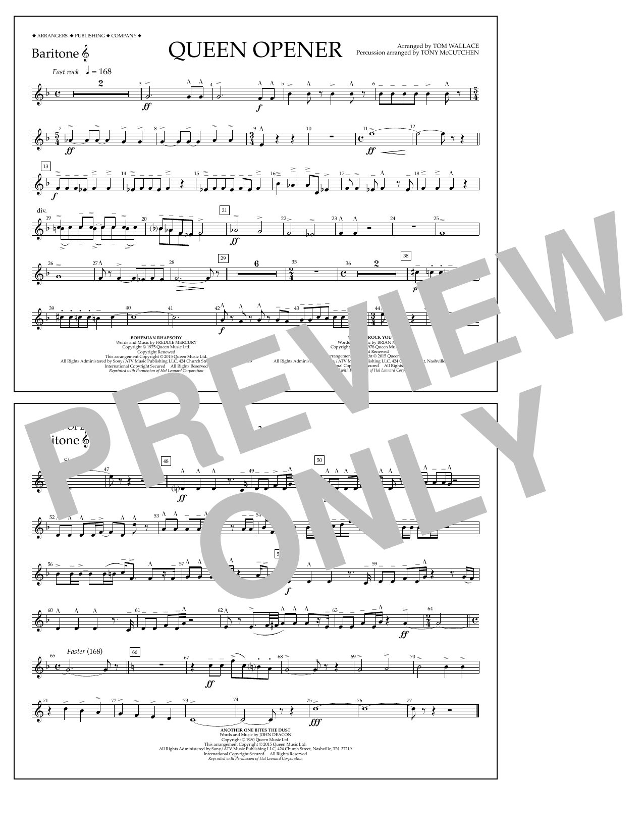 Tom Wallace Queen Opener - Baritone T.C. sheet music notes and chords arranged for Marching Band