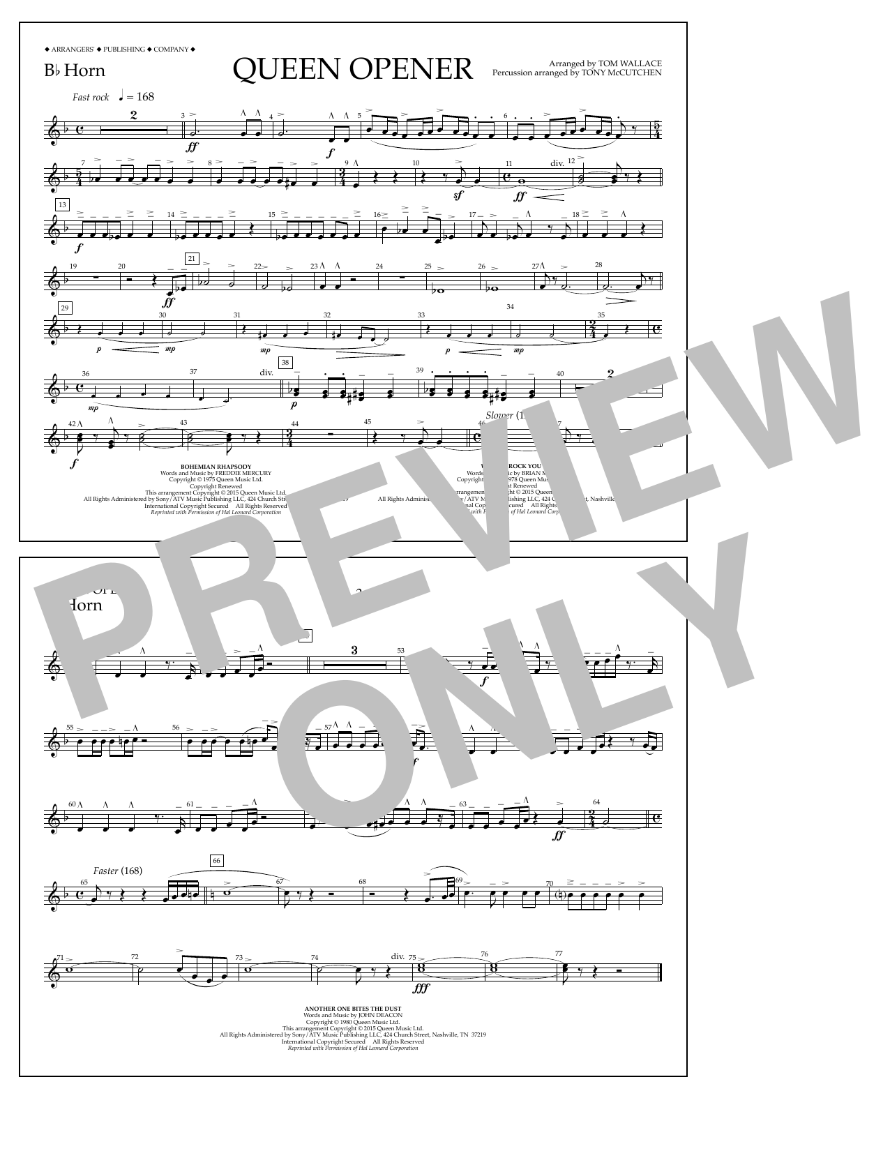 Tom Wallace Queen Opener - Bb Horn sheet music notes and chords arranged for Marching Band