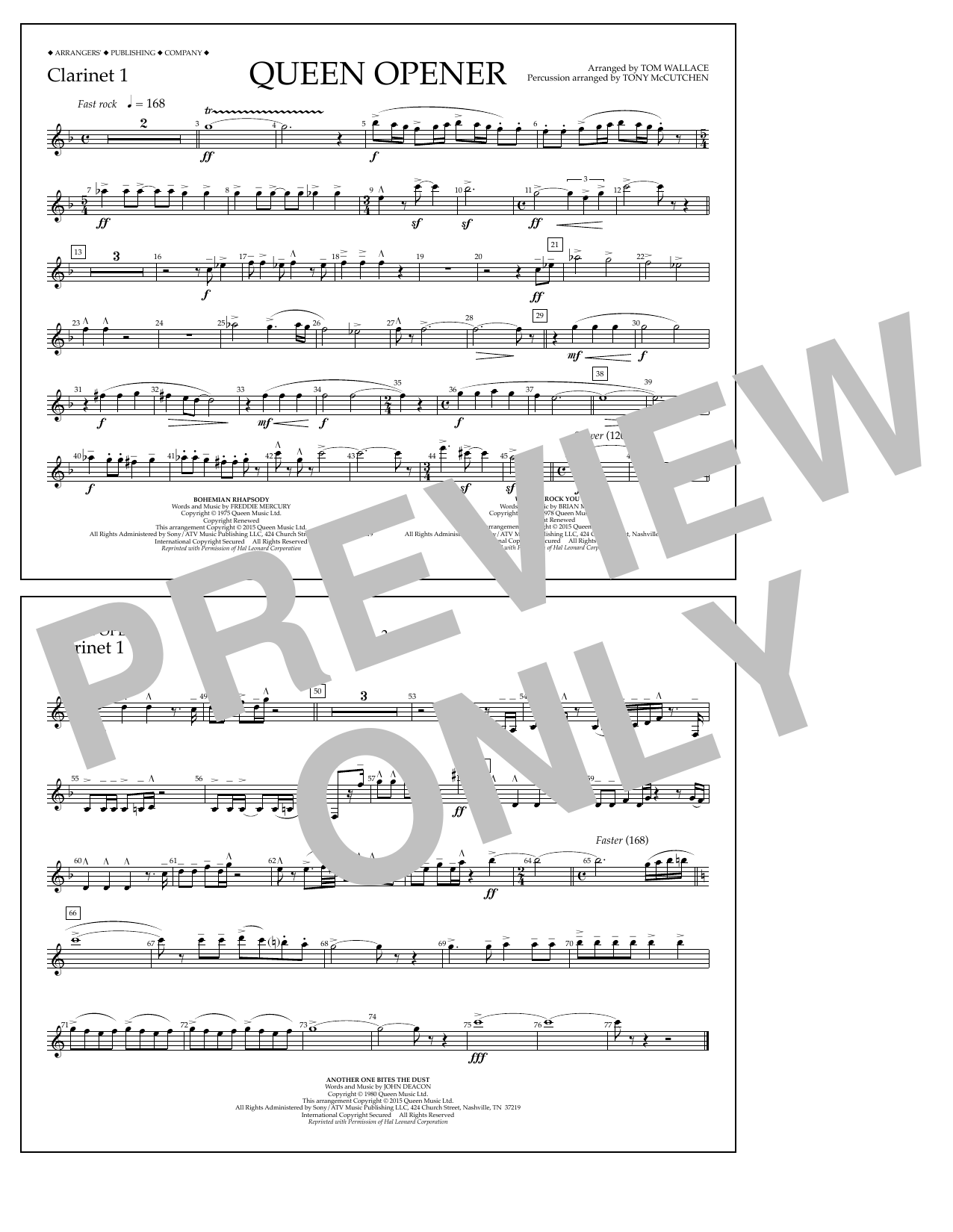 Tom Wallace Queen Opener - Clarinet 1 sheet music notes and chords arranged for Marching Band