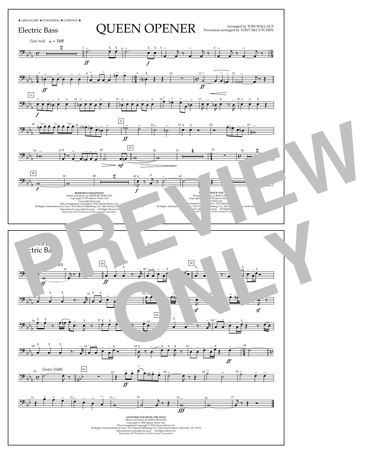 Tom Wallace Queen Opener - Electric Bass sheet music notes and chords arranged for Marching Band