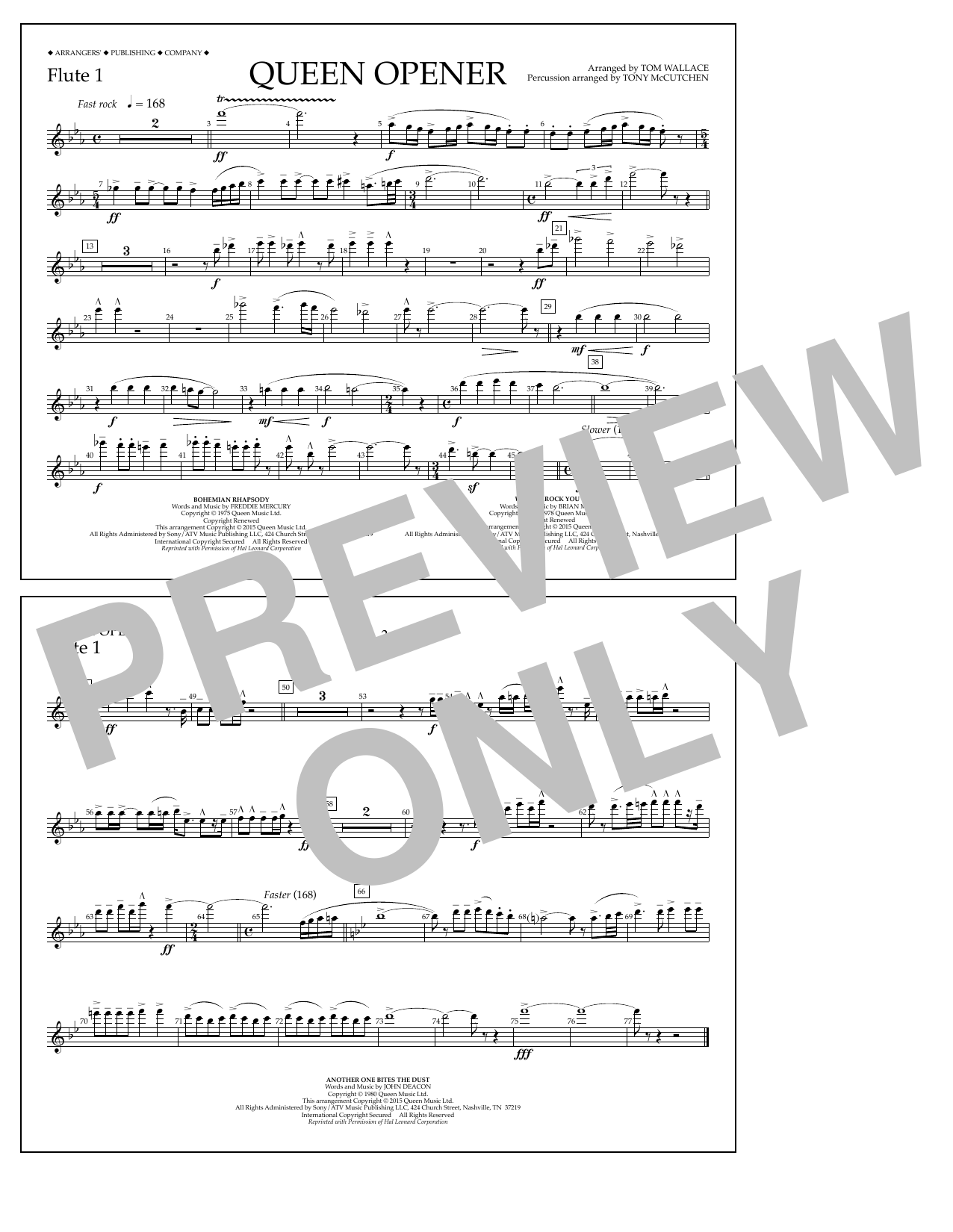 Tom Wallace Queen Opener - Flute 1 sheet music notes and chords arranged for Marching Band