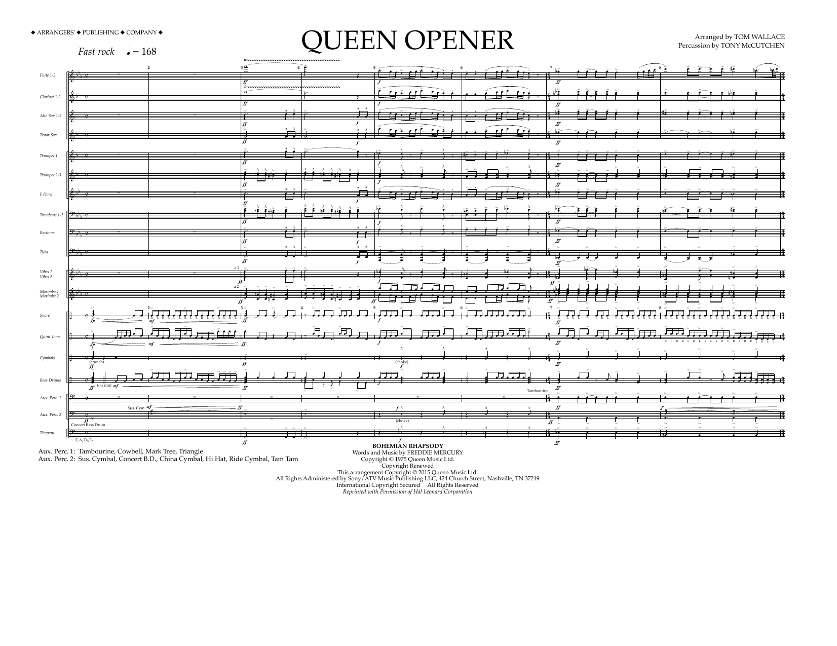 Tom Wallace Queen Opener - Full Score sheet music notes and chords arranged for Marching Band