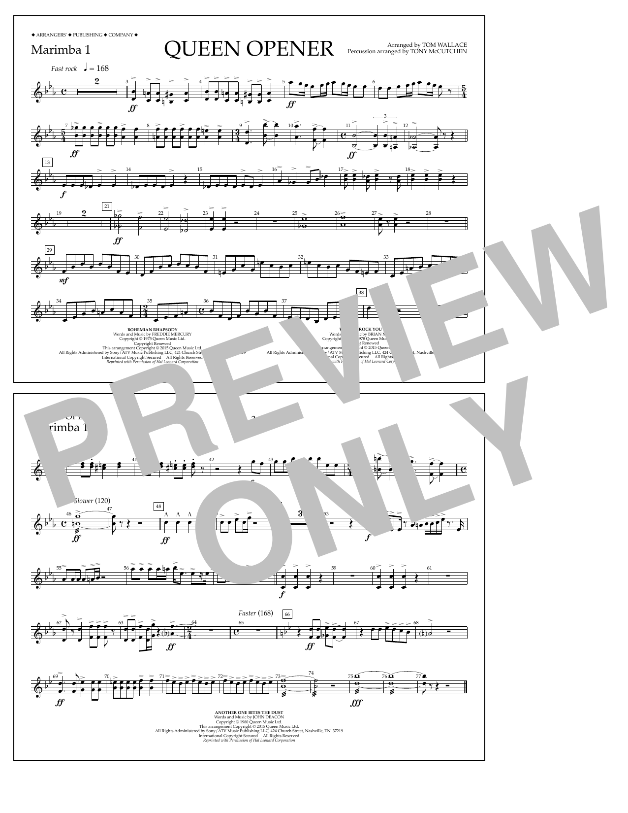 Tom Wallace Queen Opener - Marimba 1 sheet music notes and chords arranged for Marching Band