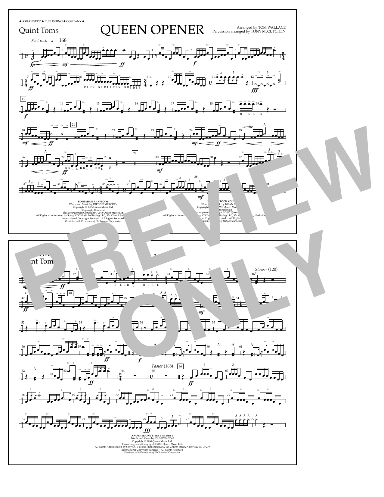 Tom Wallace Queen Opener - Quint-Toms sheet music notes and chords arranged for Marching Band