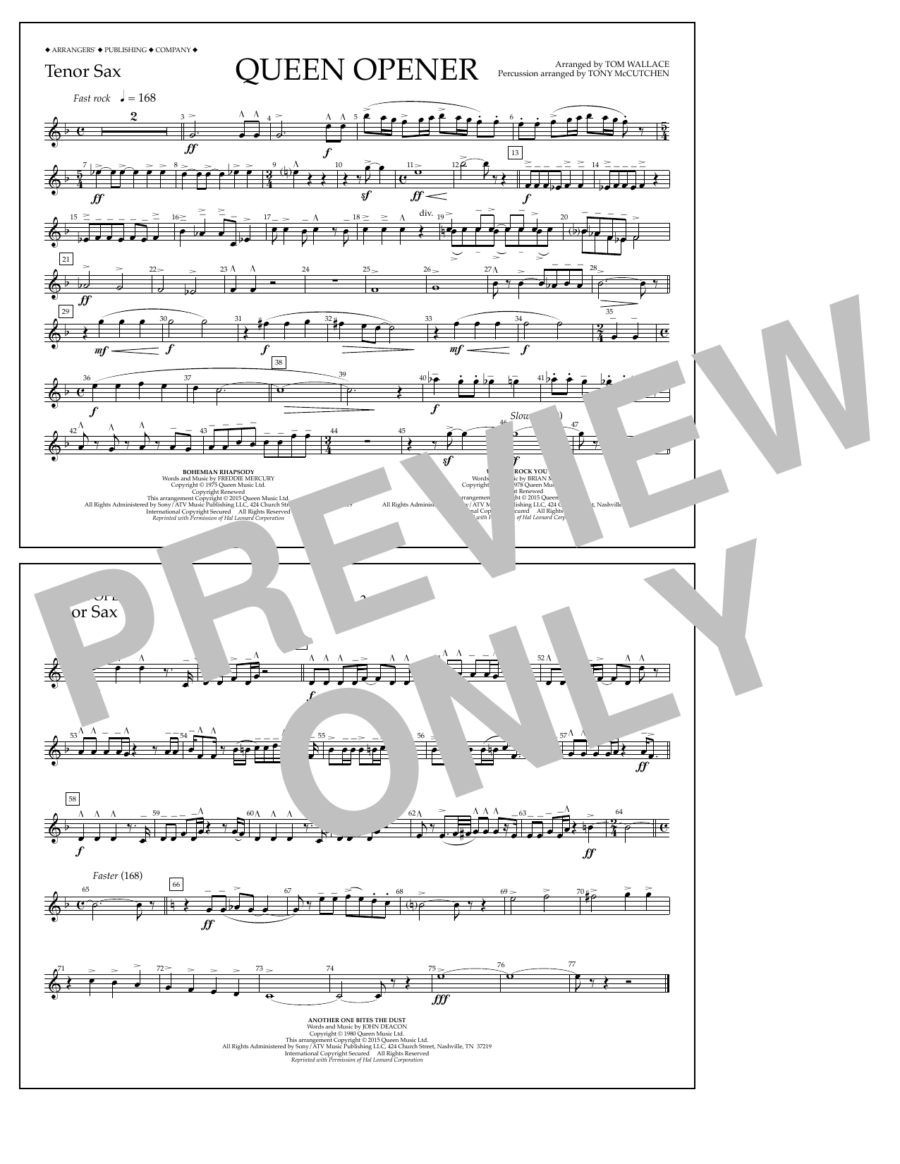 Tom Wallace Queen Opener - Tenor Sax sheet music notes and chords arranged for Marching Band
