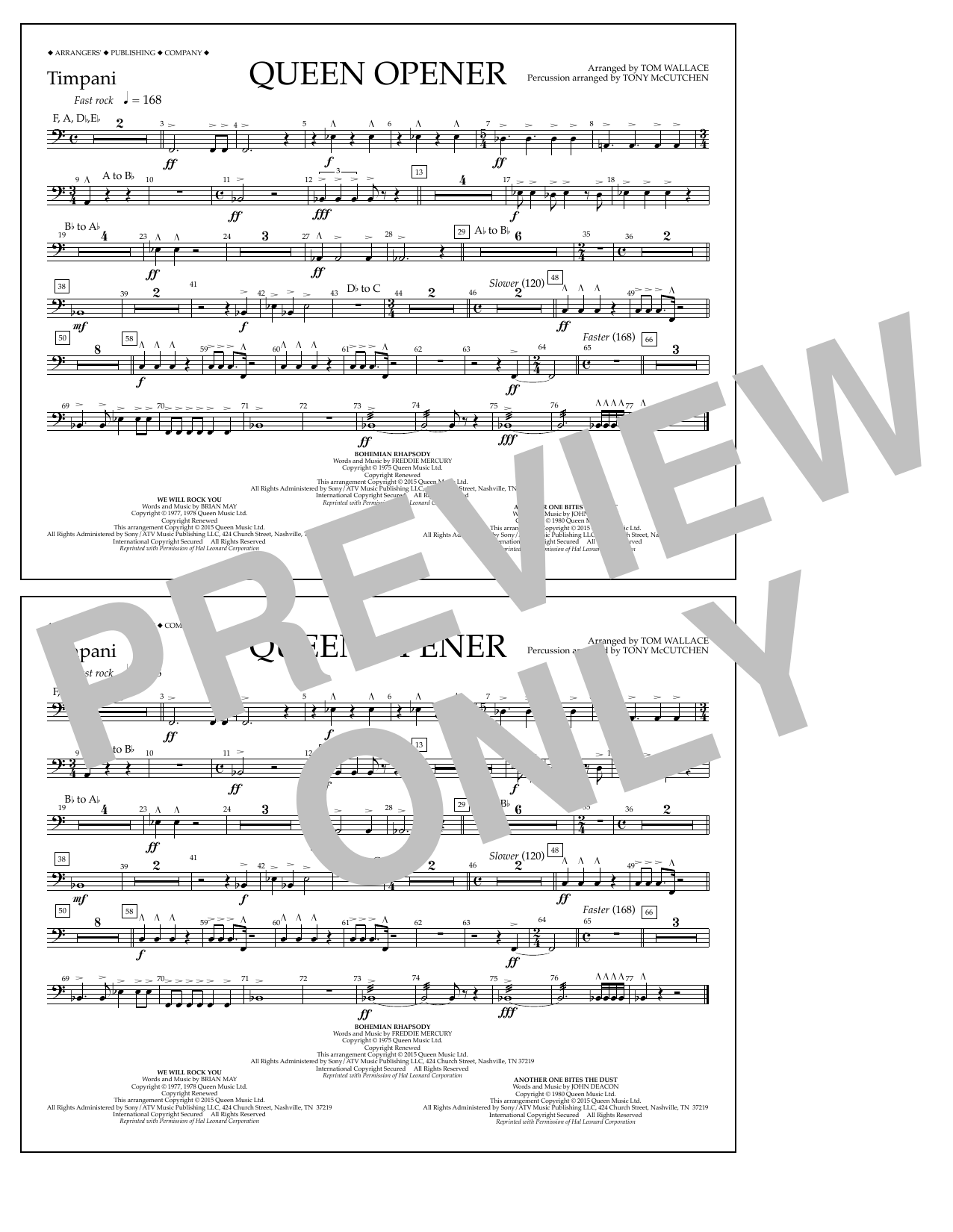 Tom Wallace Queen Opener - Timpani sheet music notes and chords arranged for Marching Band