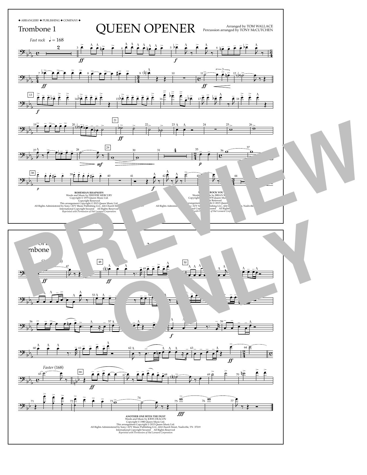 Tom Wallace Queen Opener - Trombone 1 sheet music notes and chords arranged for Marching Band
