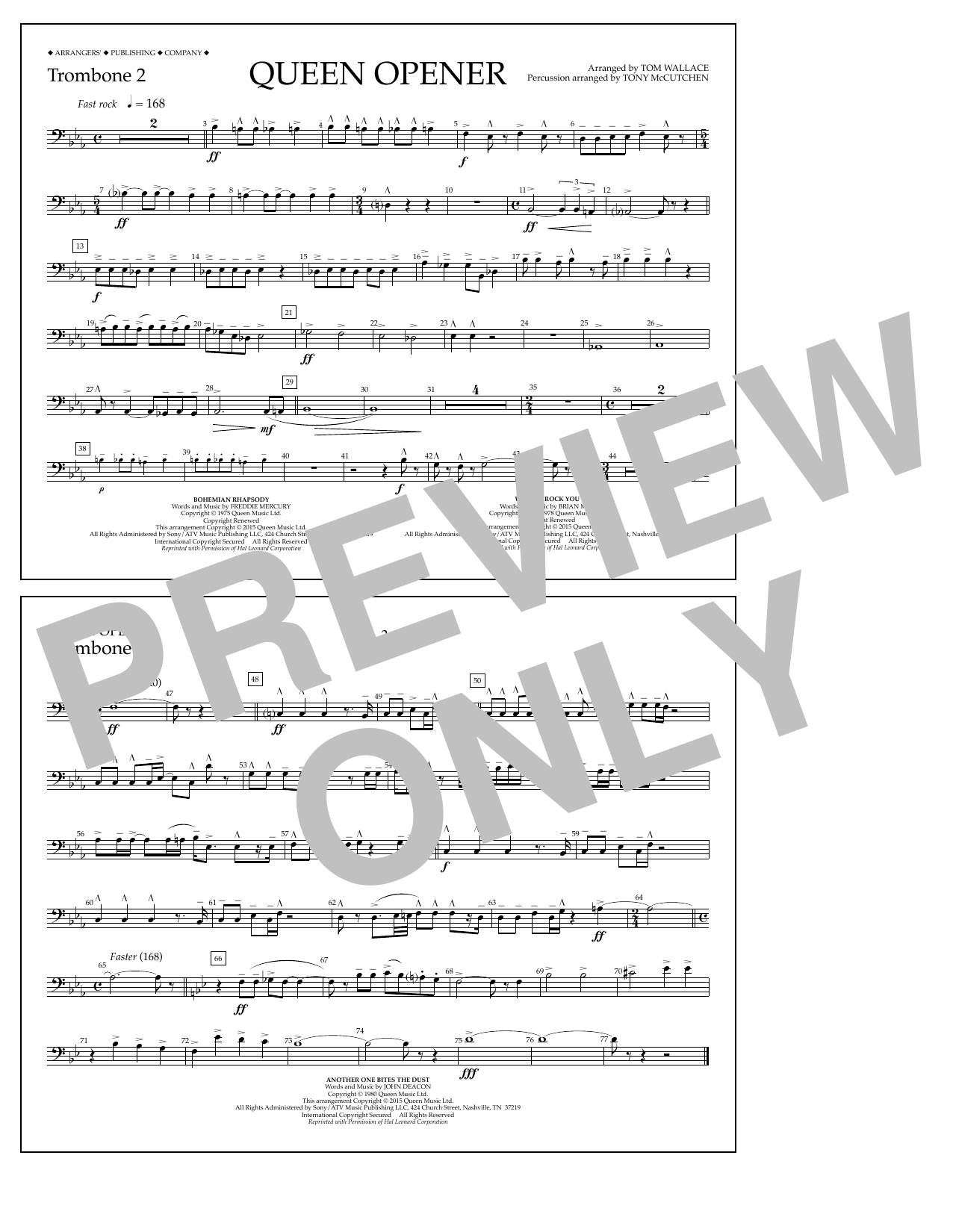 Tom Wallace Queen Opener - Trombone 2 sheet music notes and chords arranged for Marching Band