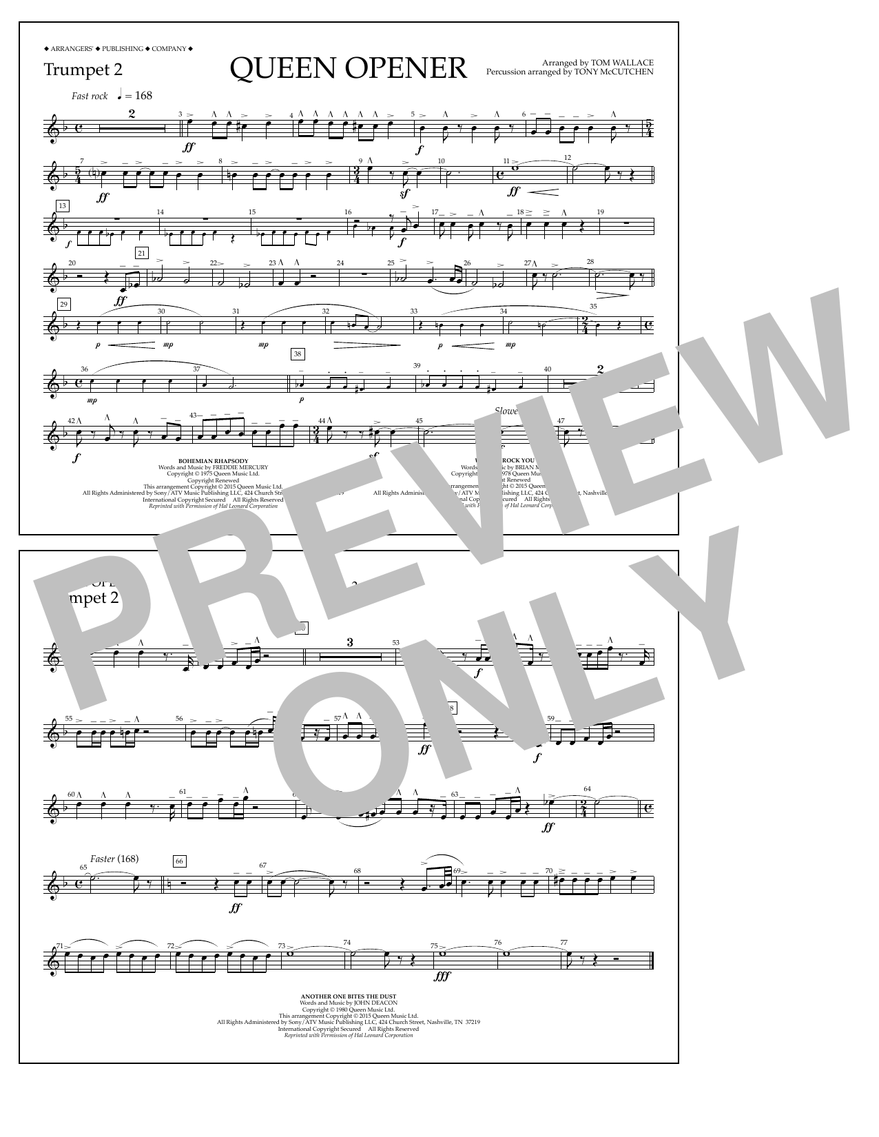 Tom Wallace Queen Opener - Trumpet 2 sheet music notes and chords arranged for Marching Band