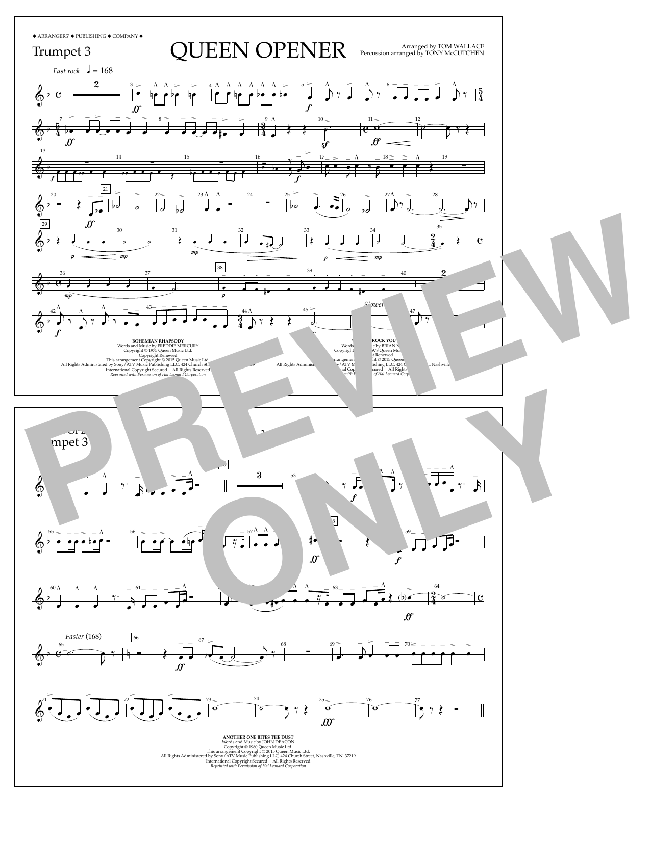 Tom Wallace Queen Opener - Trumpet 3 sheet music notes and chords arranged for Marching Band