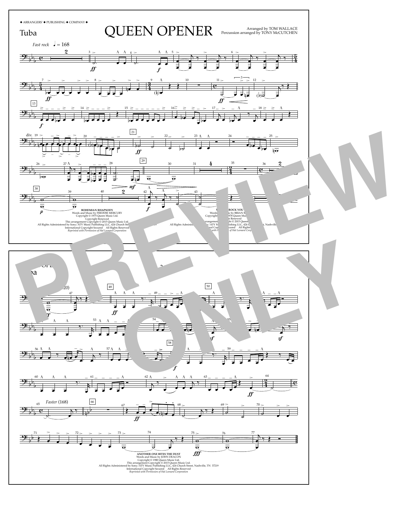 Tom Wallace Queen Opener - Tuba sheet music notes and chords arranged for Marching Band