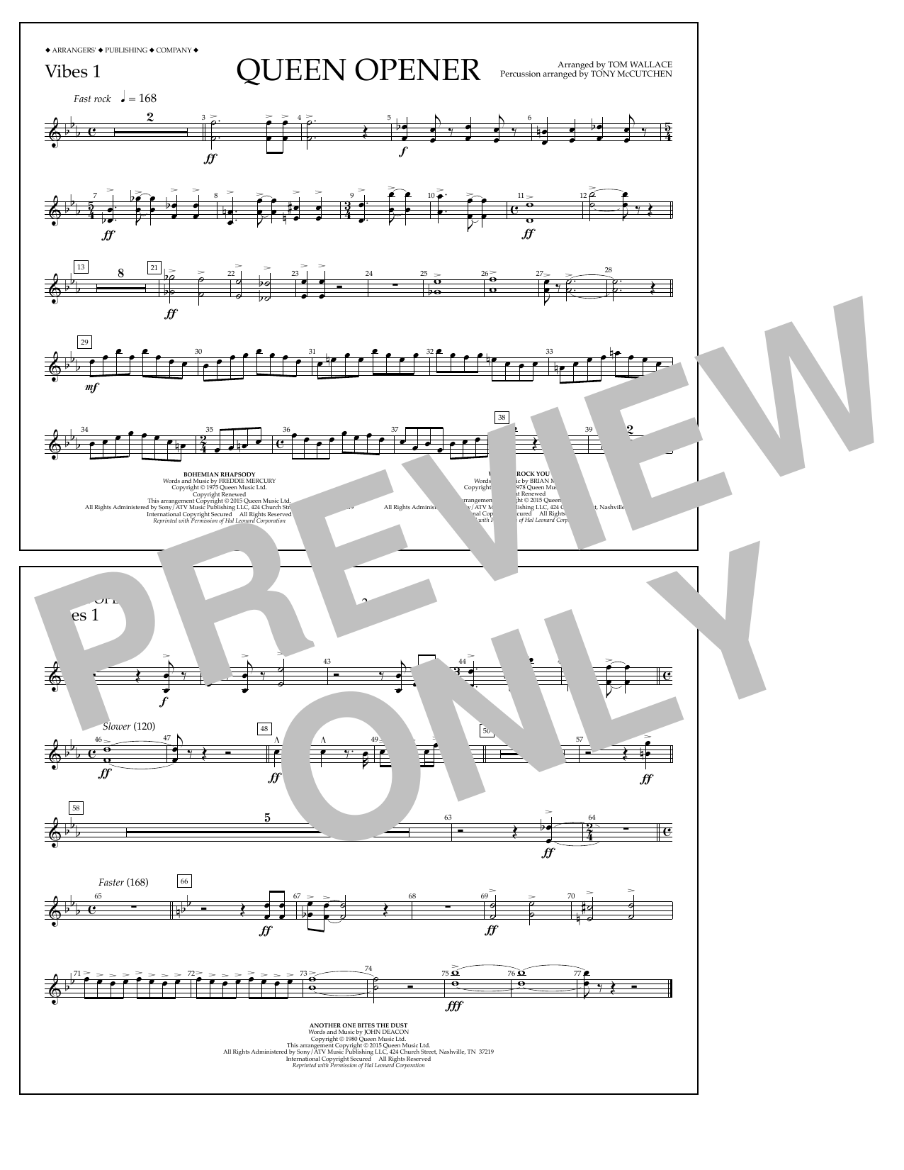 Tom Wallace Queen Opener - Vibes 1 sheet music notes and chords arranged for Marching Band