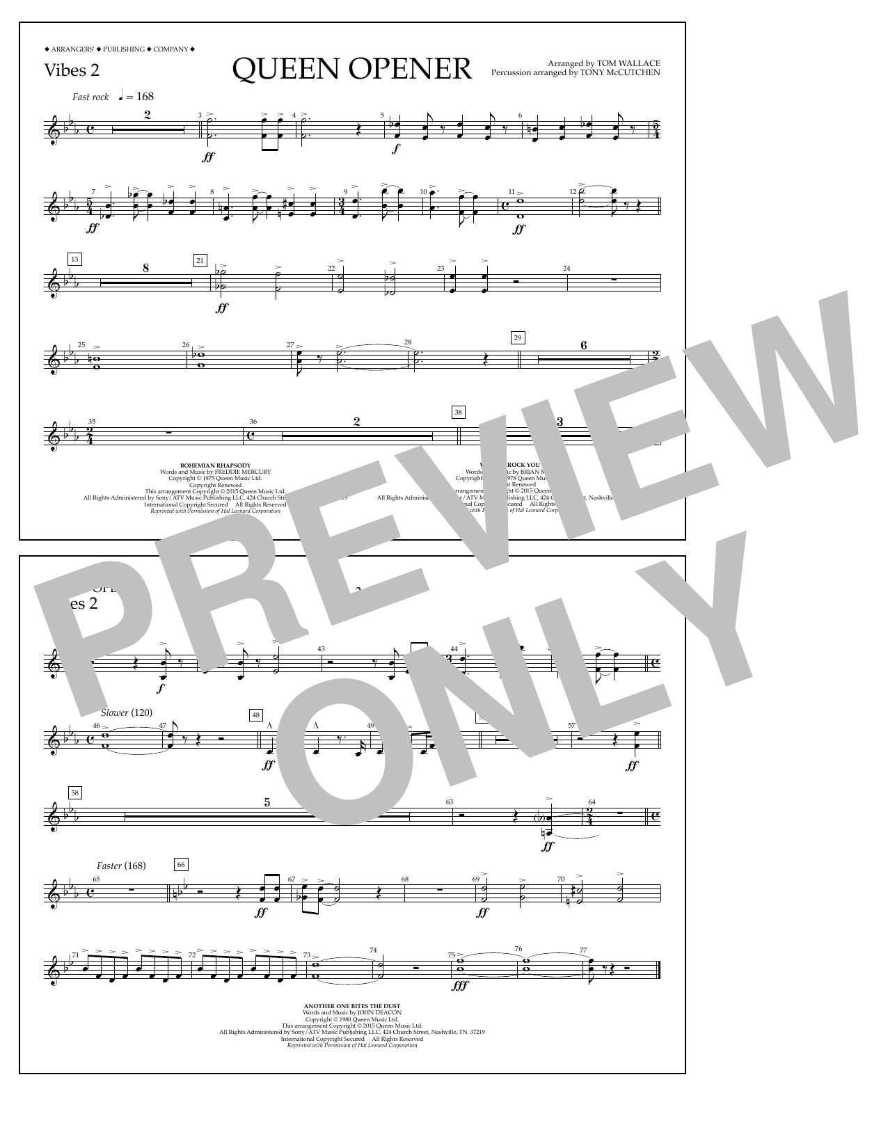 Tom Wallace Queen Opener - Vibes 2 sheet music notes and chords arranged for Marching Band