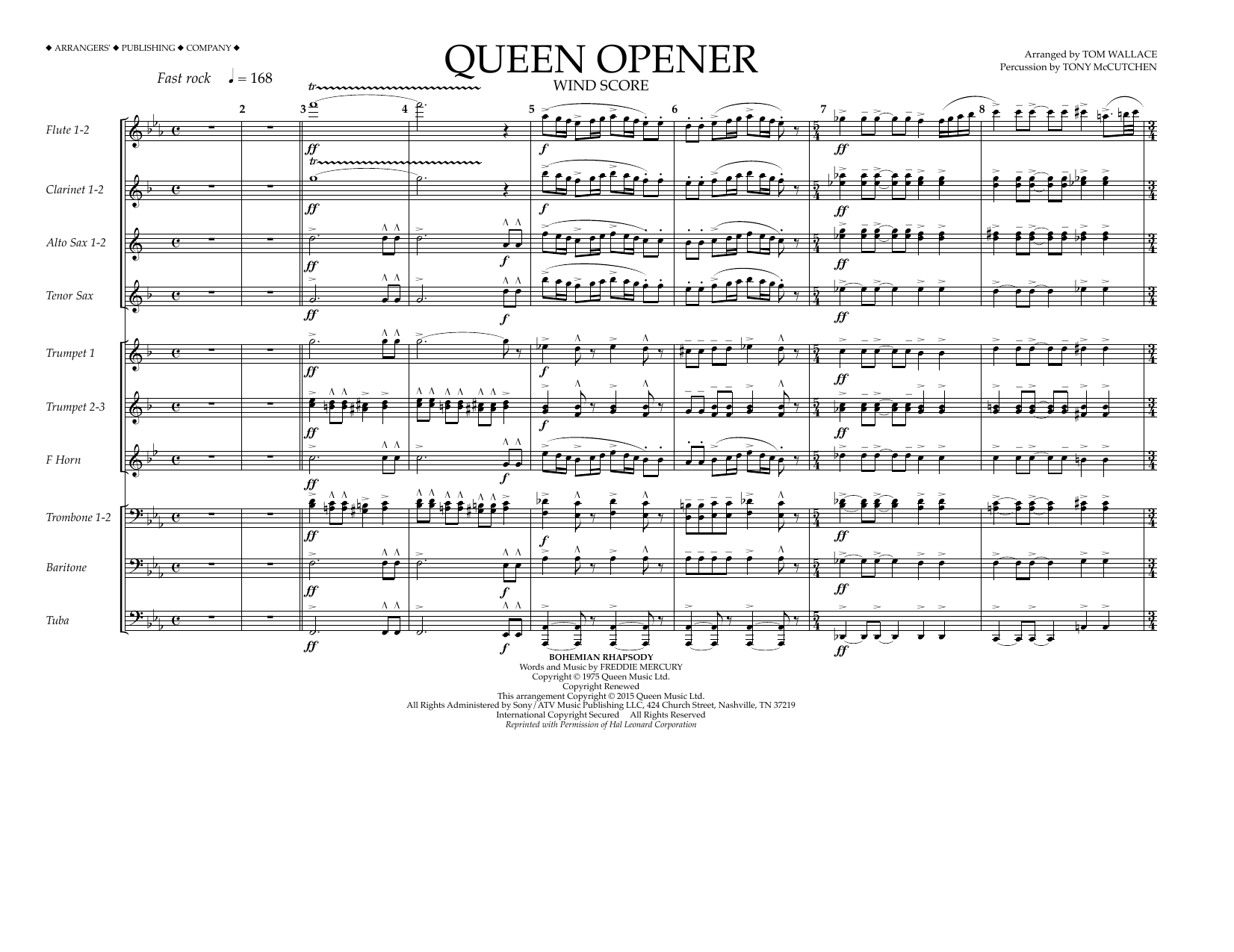 Tom Wallace Queen Opener - Wind Score sheet music notes and chords arranged for Marching Band