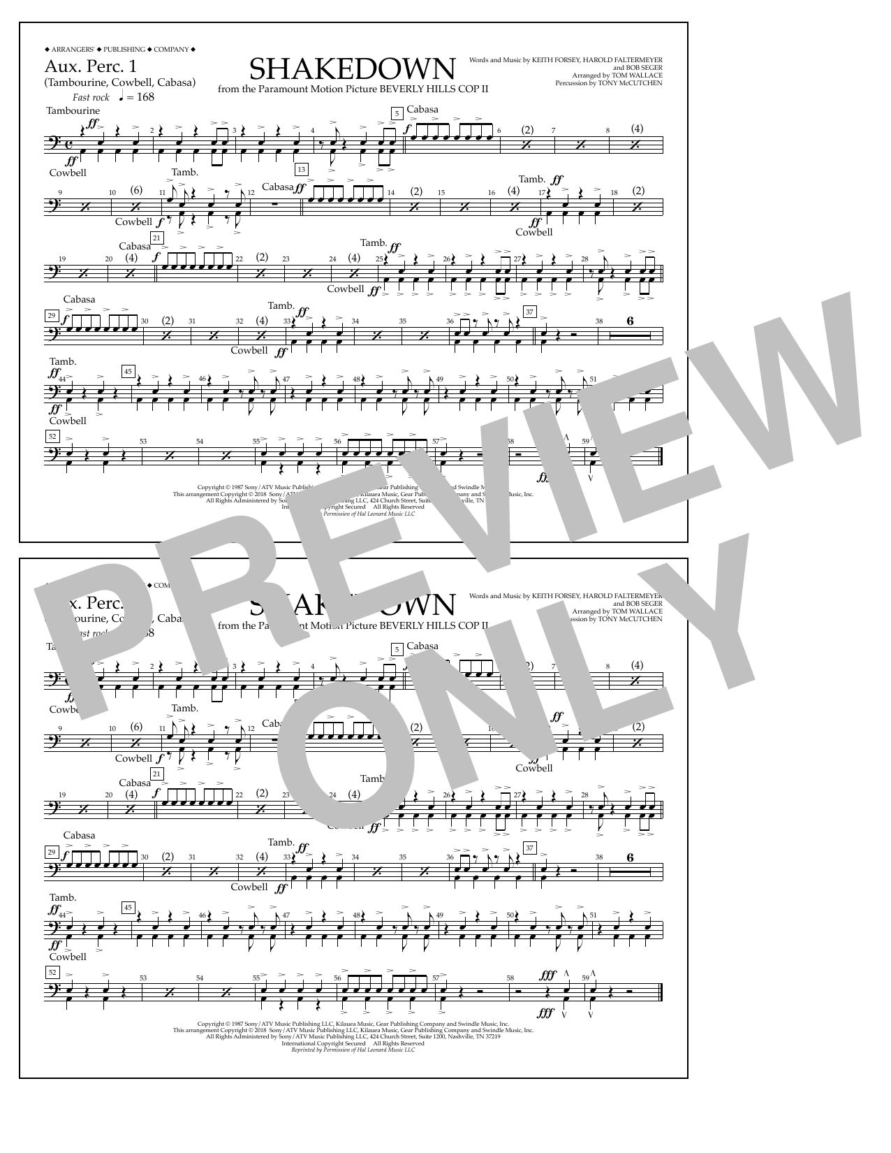 Tom Wallace Shakedown - Aux. Perc. 1 sheet music notes and chords arranged for Marching Band