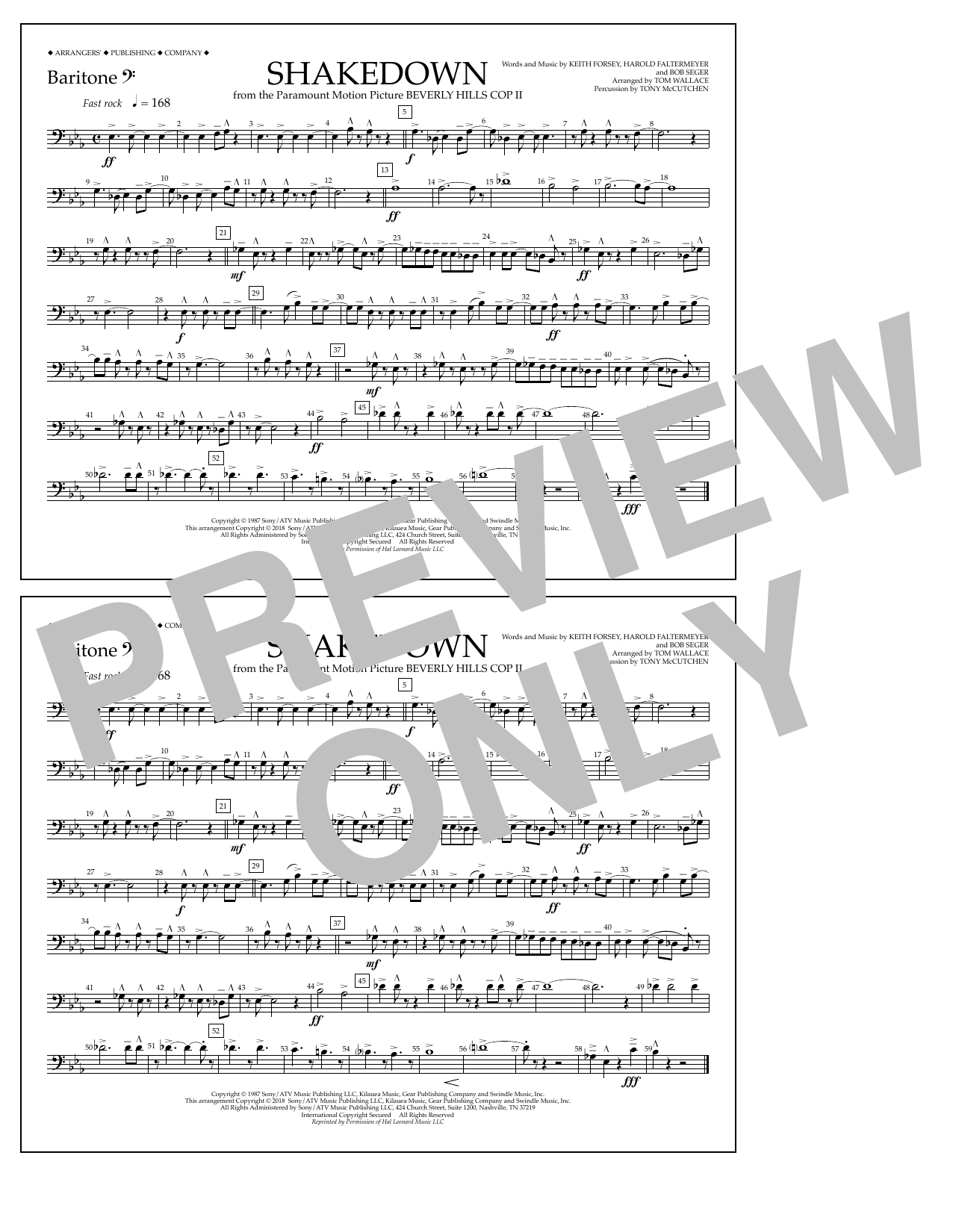 Tom Wallace Shakedown - Baritone B.C. sheet music notes and chords arranged for Marching Band