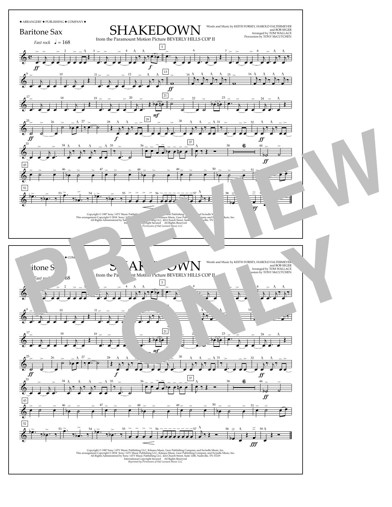 Tom Wallace Shakedown - Baritone Sax sheet music notes and chords arranged for Marching Band