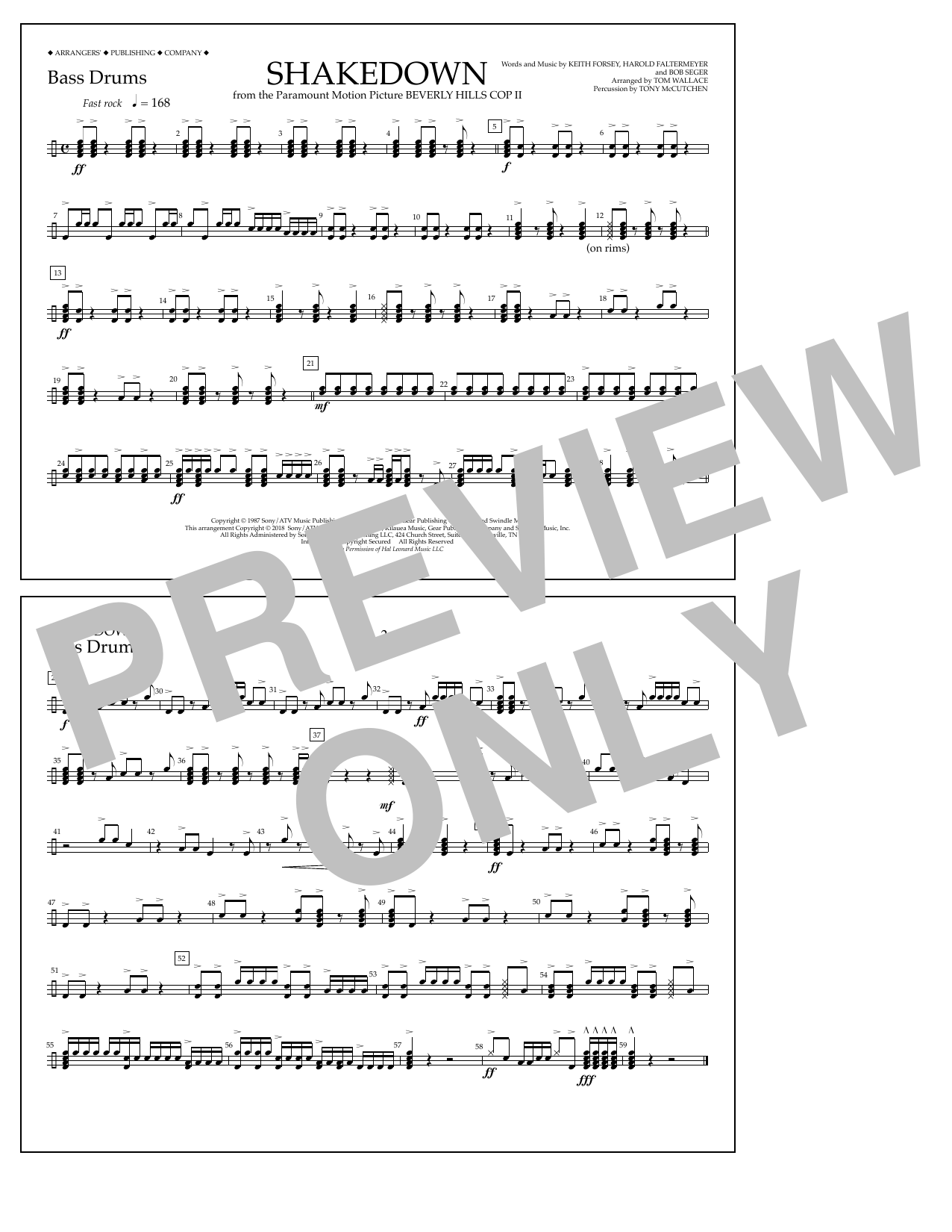 Tom Wallace Shakedown - Bass Drums sheet music notes and chords arranged for Marching Band