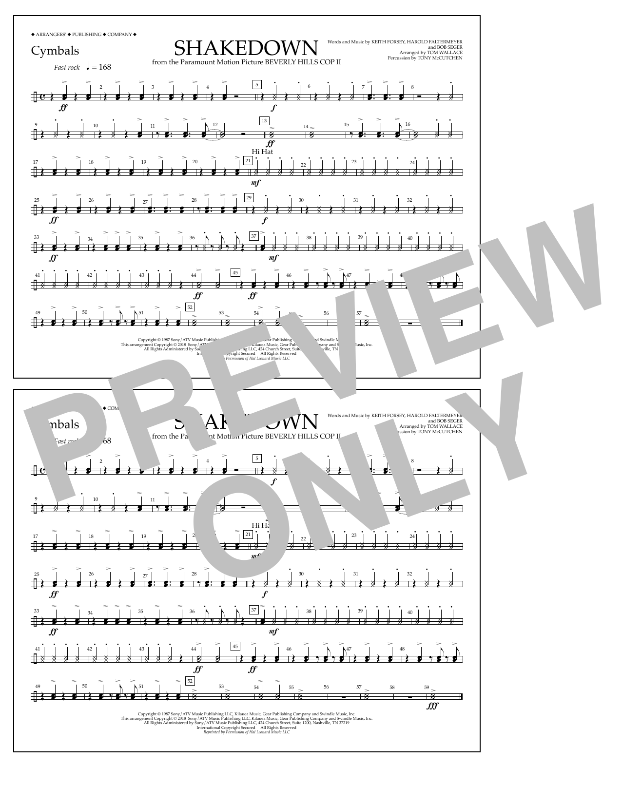 Tom Wallace Shakedown - Cymbals sheet music notes and chords arranged for Marching Band