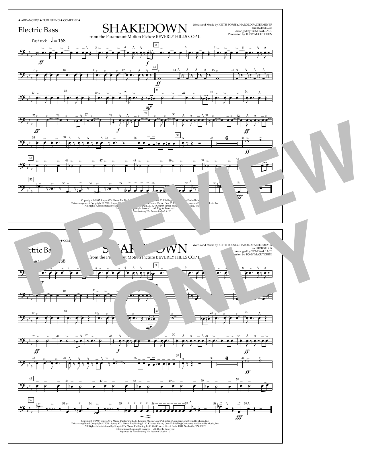 Tom Wallace Shakedown - Electric Bass sheet music notes and chords arranged for Marching Band