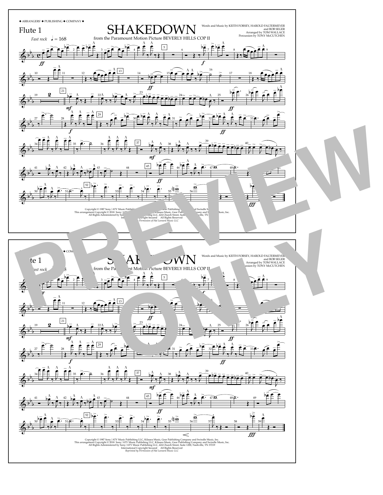 Tom Wallace Shakedown - Flute 1 sheet music notes and chords arranged for Marching Band