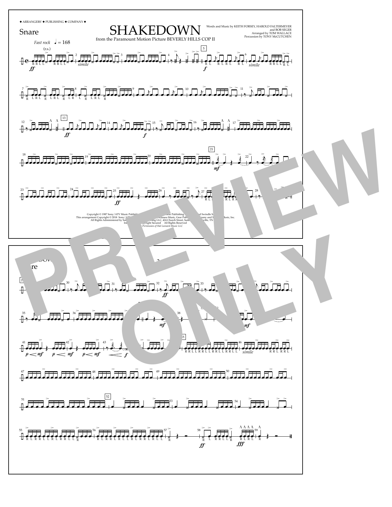 Tom Wallace Shakedown - Snare sheet music notes and chords arranged for Marching Band