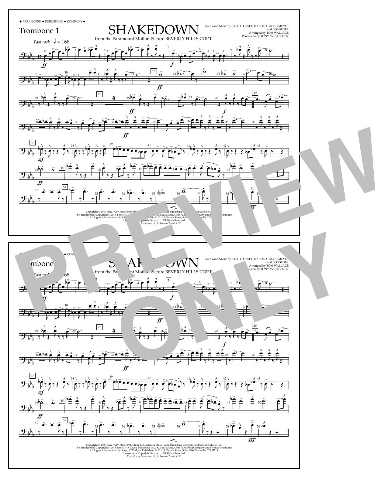 Tom Wallace Shakedown - Trombone 1 sheet music notes and chords arranged for Marching Band