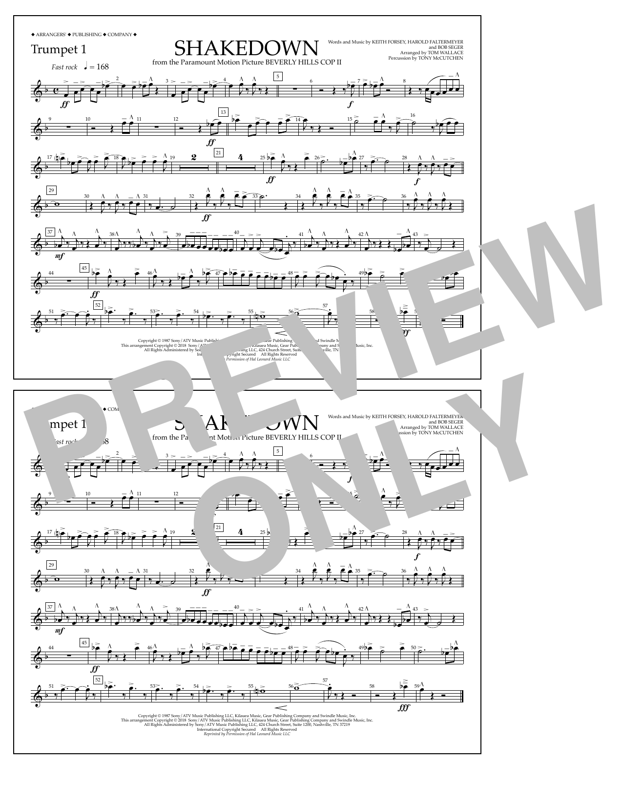 Tom Wallace Shakedown - Trumpet 1 sheet music notes and chords arranged for Marching Band