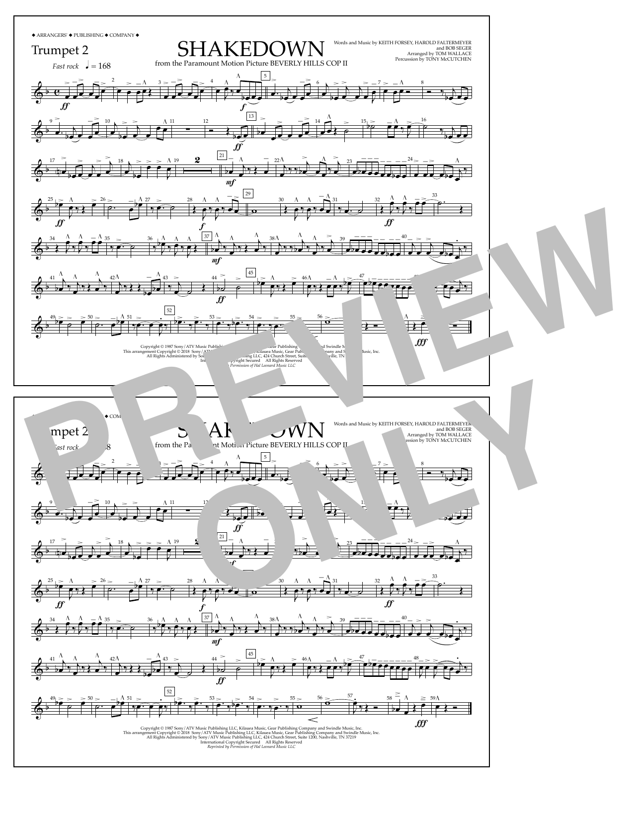 Tom Wallace Shakedown - Trumpet 2 sheet music notes and chords arranged for Marching Band