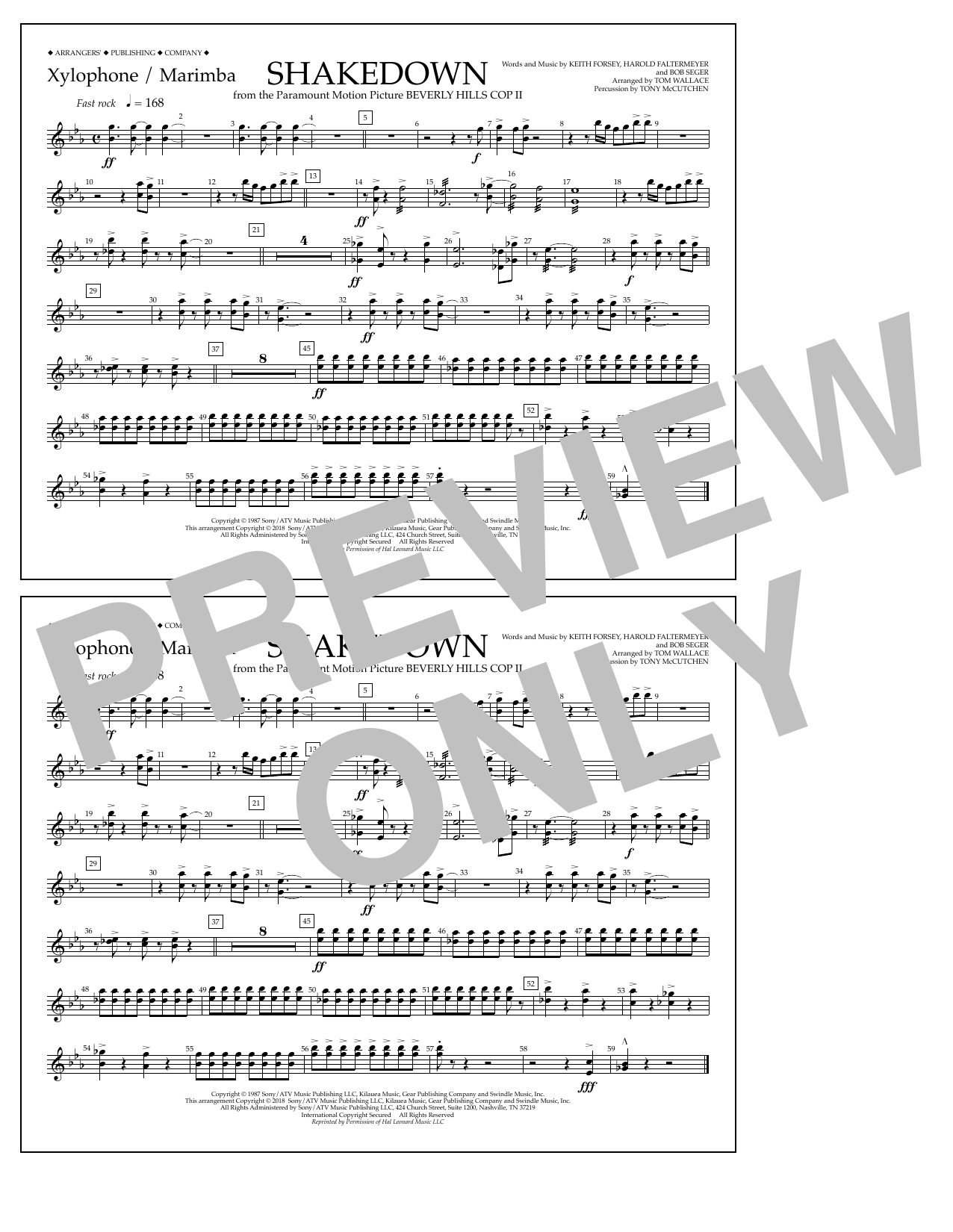 Tom Wallace Shakedown - Xylophone/Marimba sheet music notes and chords arranged for Marching Band