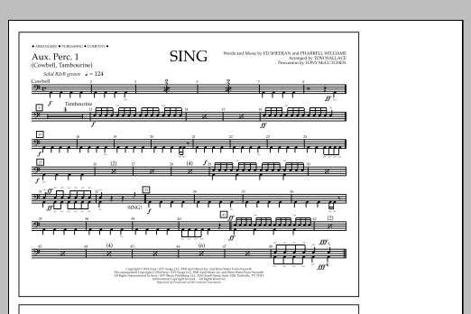 Tom Wallace Sing - Aux. Perc. 1 sheet music notes and chords arranged for Marching Band