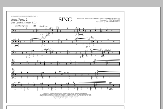 Tom Wallace Sing - Aux. Perc. 2 sheet music notes and chords arranged for Marching Band