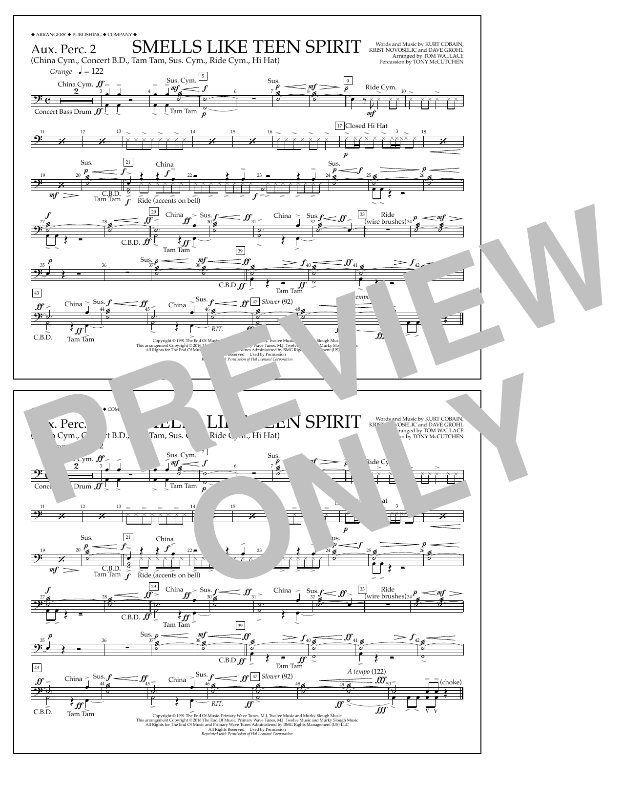 Tom Wallace Smells Like Teen Spirit - Aux. Perc. 2 sheet music notes and chords arranged for Marching Band