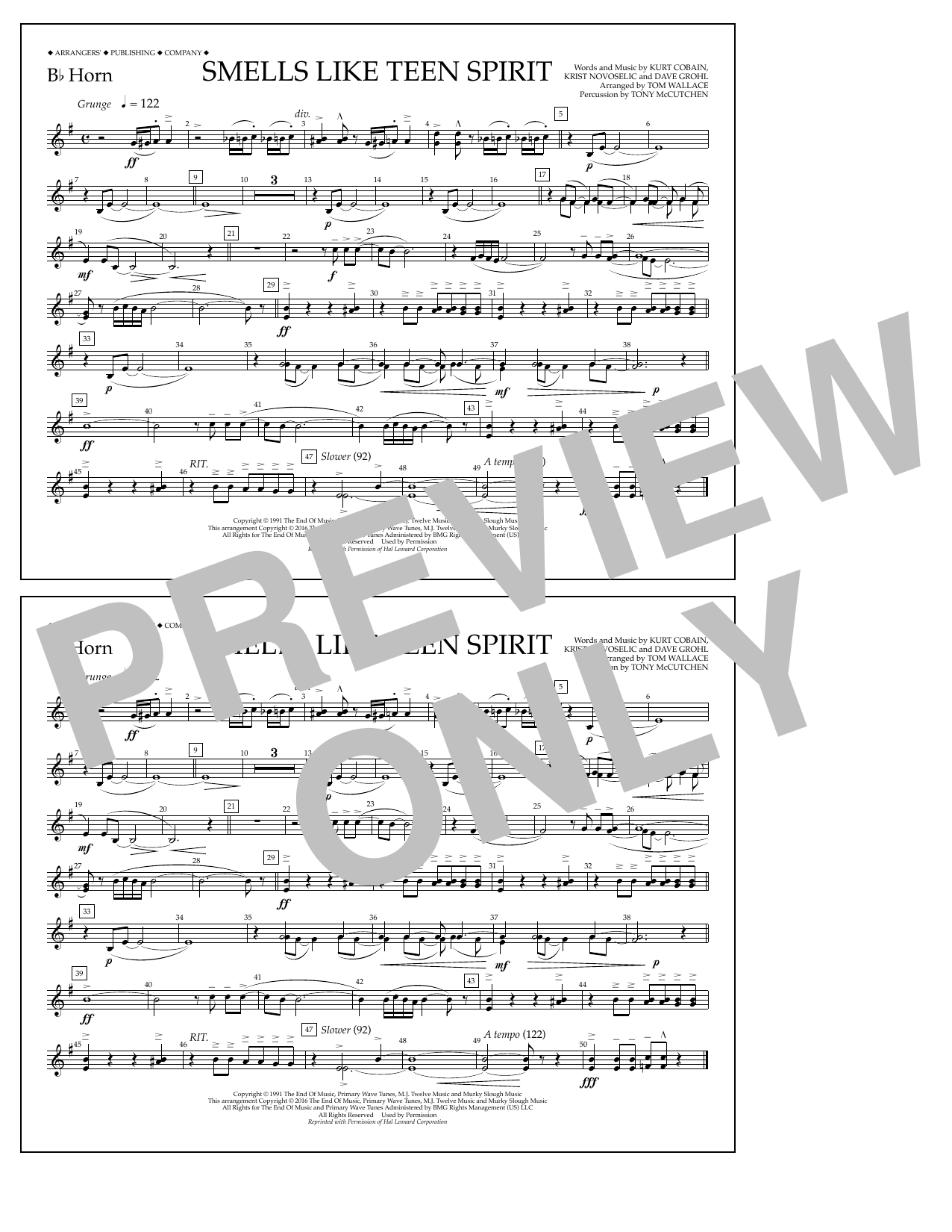 Tom Wallace Smells Like Teen Spirit - Bb Horn sheet music notes and chords arranged for Marching Band