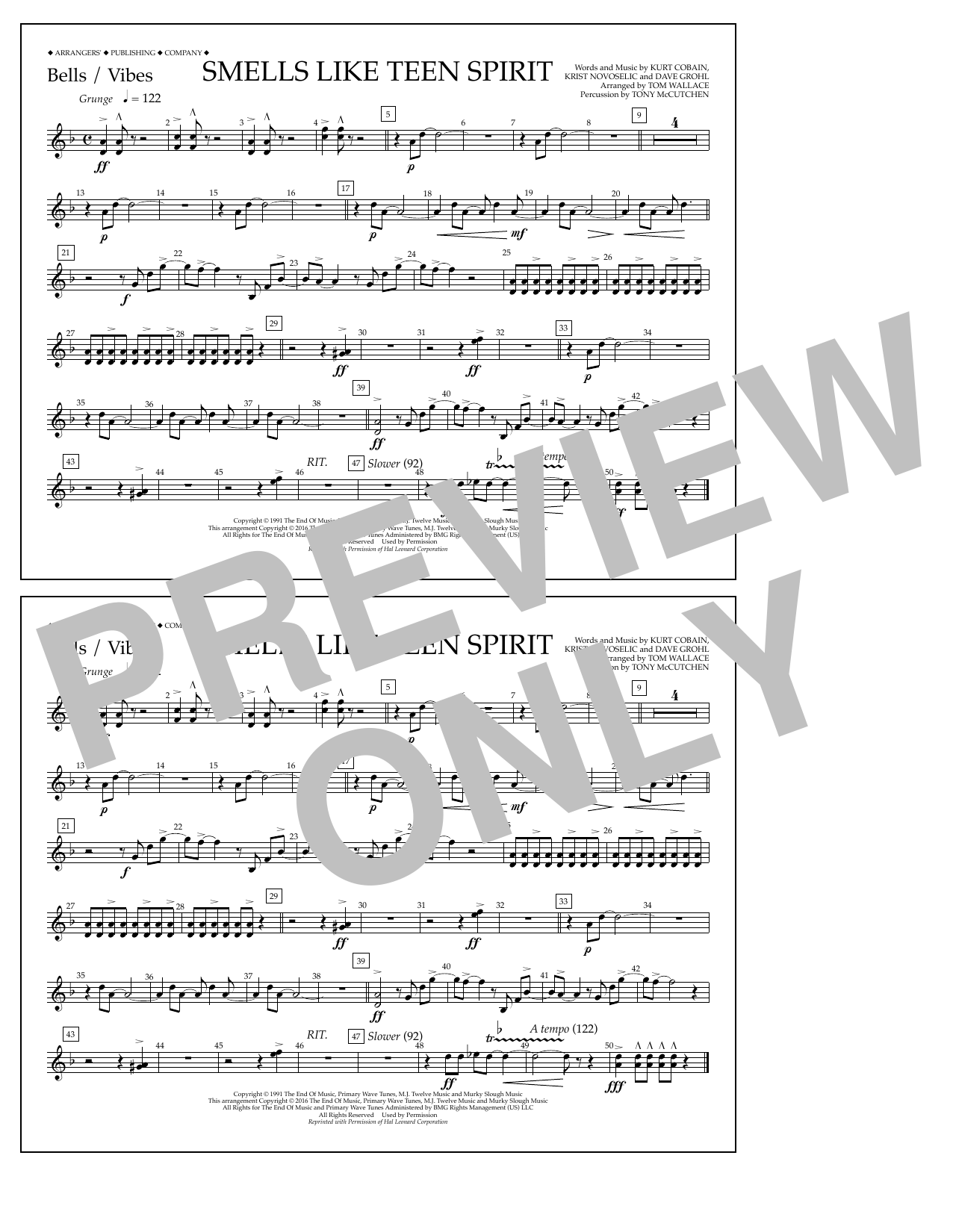 Tom Wallace Smells Like Teen Spirit - Bells/Vibes sheet music notes and chords arranged for Marching Band
