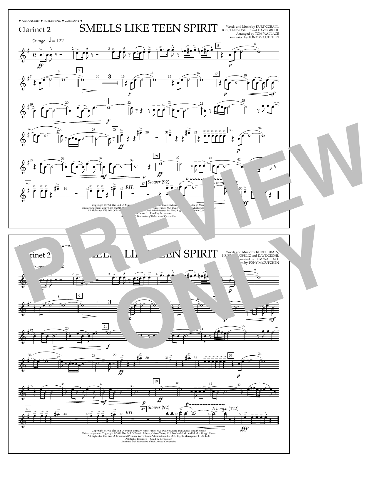 Tom Wallace Smells Like Teen Spirit - Clarinet 2 sheet music notes and chords arranged for Marching Band