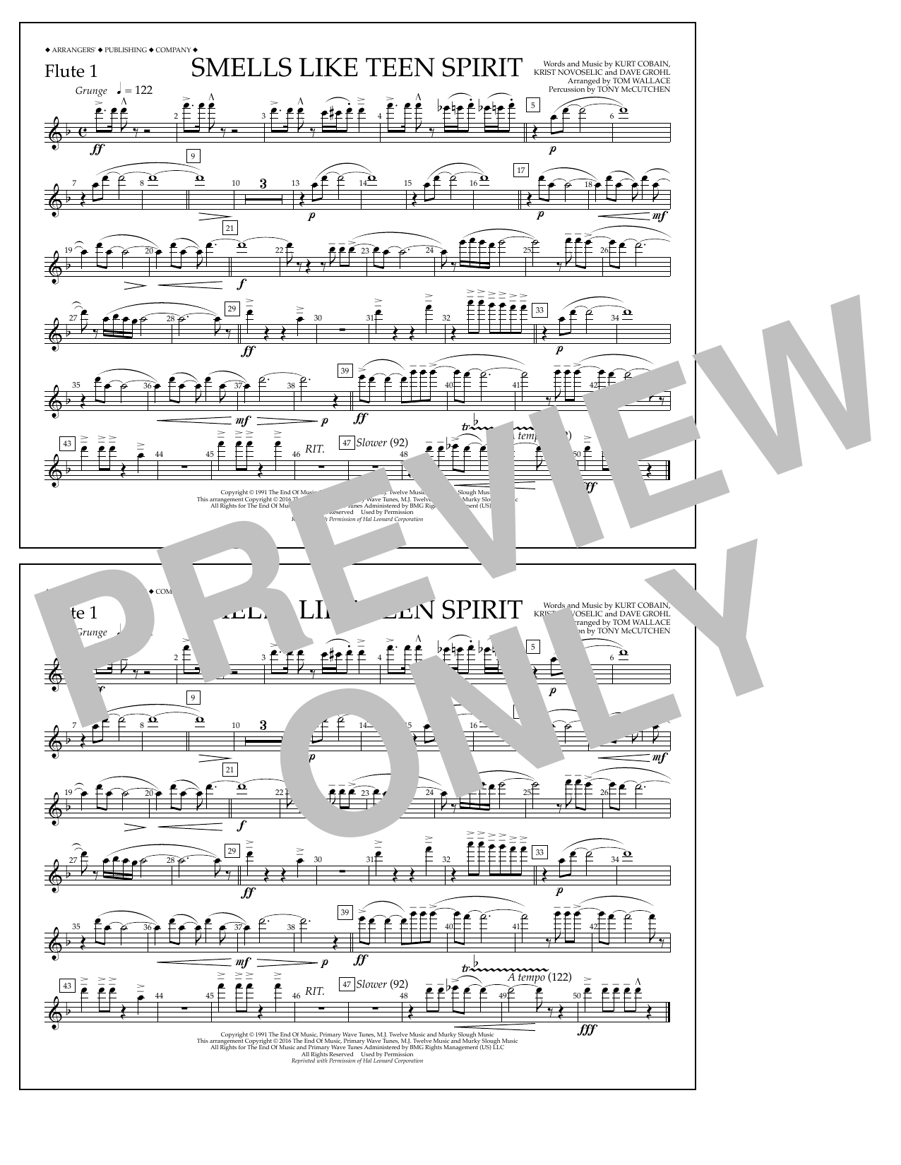 Tom Wallace Smells Like Teen Spirit - Flute 1 sheet music notes and chords arranged for Marching Band