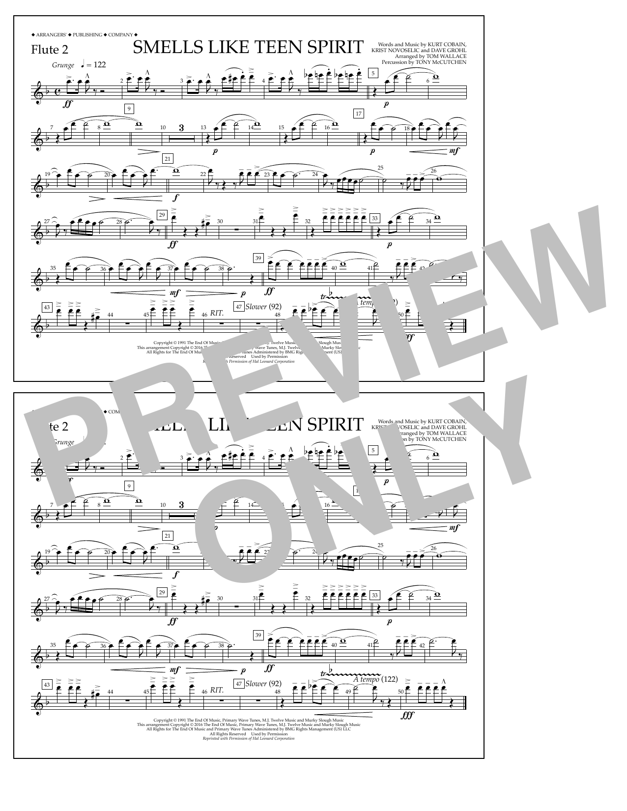 Tom Wallace Smells Like Teen Spirit - Flute 2 sheet music notes and chords arranged for Marching Band