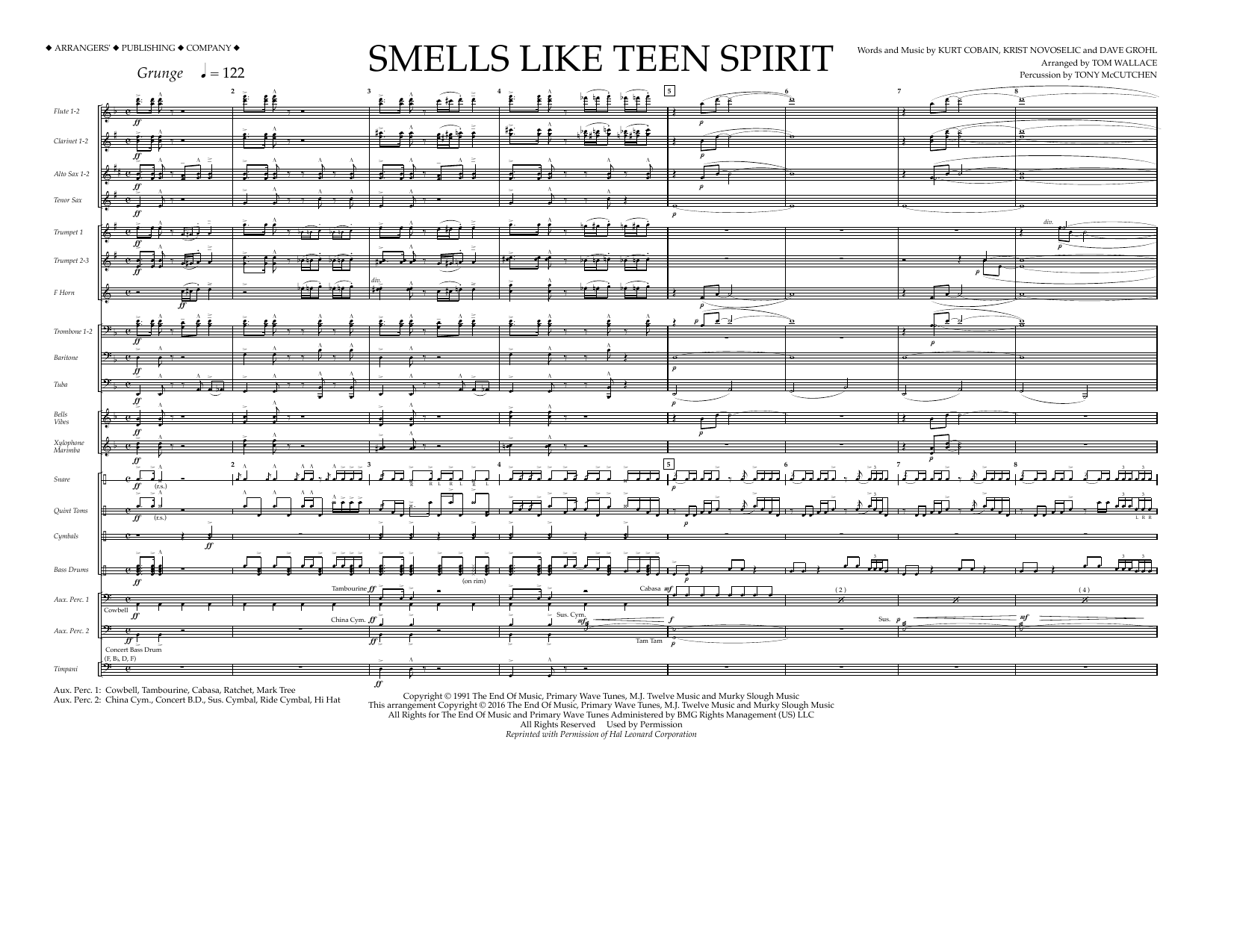 Tom Wallace Smells Like Teen Spirit - Full Score sheet music notes and chords arranged for Marching Band