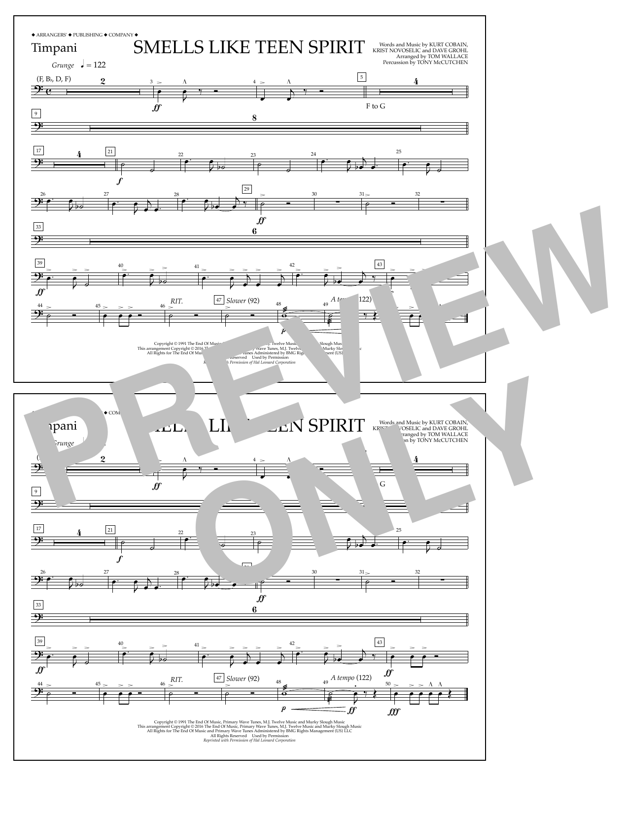 Tom Wallace Smells Like Teen Spirit - Timpani sheet music notes and chords arranged for Marching Band
