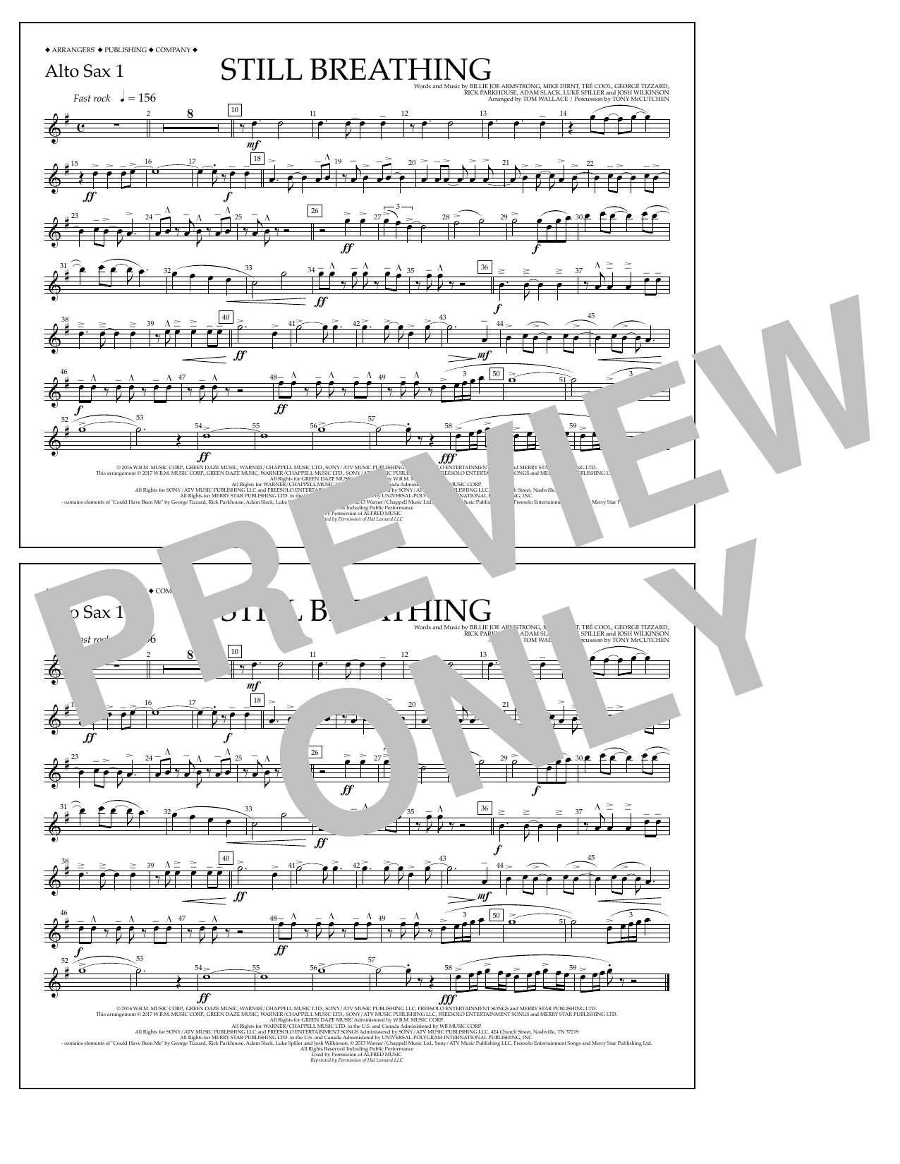 Tom Wallace Still Breathing - Alto Sax 1 sheet music notes and chords arranged for Marching Band